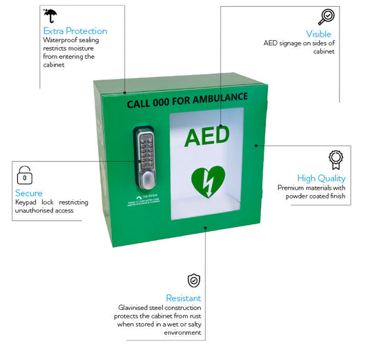 CARDIACT Alarmed Outdoor AED Cabinet with Lock 48 x 47 x 31cm